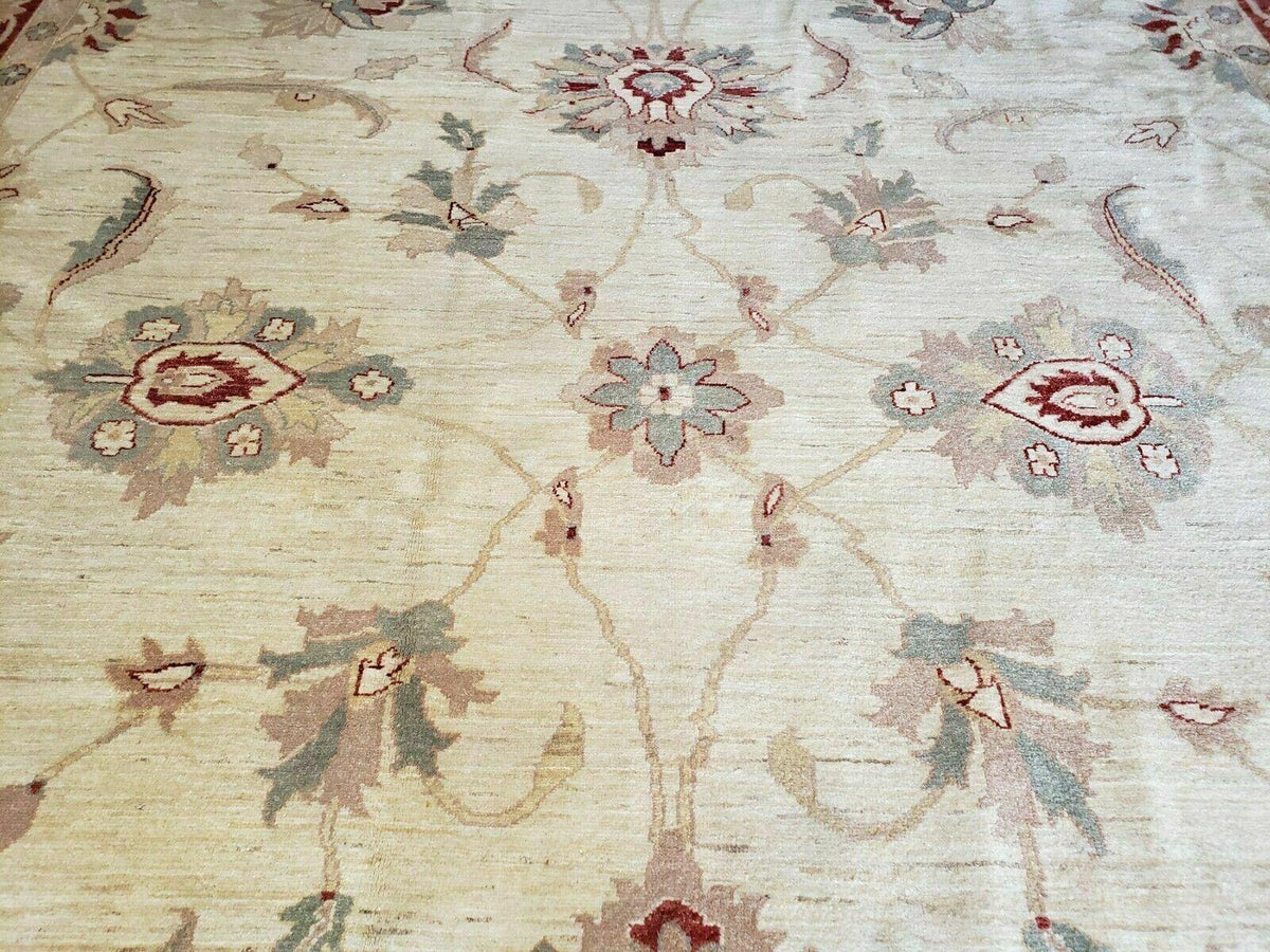 Peshawar Rug 10x14 Rug 10x14 Vintage Rug 10x14 Handmade Rug Chobi Rug Ivory Beige Red Rug - Nuvé