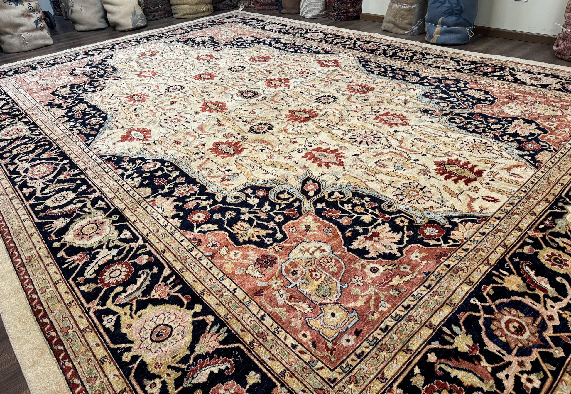 Large Palace Sized Stark Carpet 13x19, Traditional Wool Handmade Rug, Beige - Nuvé