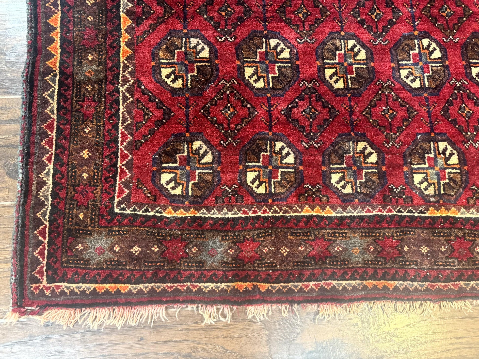 Persian Turkoman Tribal Rug 4x8, Handmade Vintage Wool Carpet, Red, Bohemian Rug - Nuvé