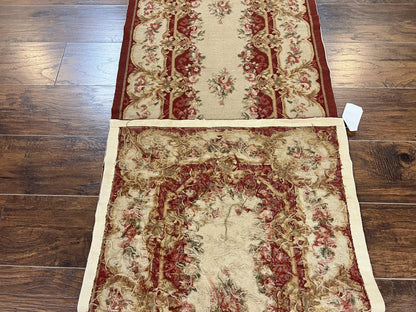 Needlepoint Runner Rug 2.5 x 10.7, Tan Runner Rug, Flatweave Runner, Aubusson European Design, Needlepoint Rug, Long Runner, Hallway Rug - Nuvé