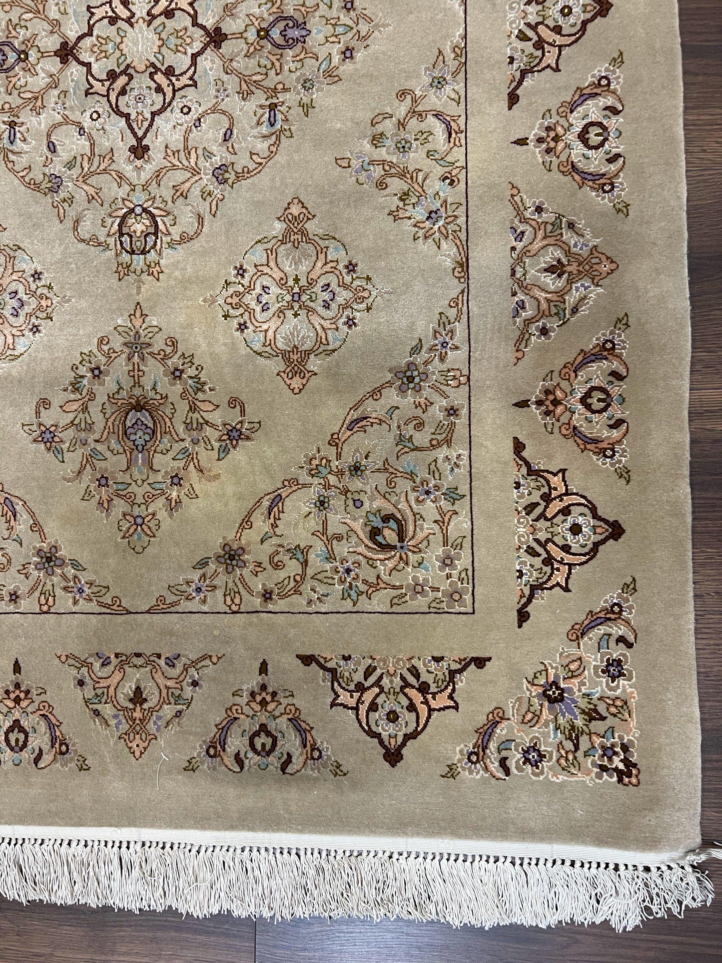 Very Fine Persian Isfahan Rug 3x5 ft with Signature, Kork Wool on Silk Foundation, Gray-Taupe Vintage Hand Knotted Oriental Carpet, 60 Raj 460 KPSI - Nuvé