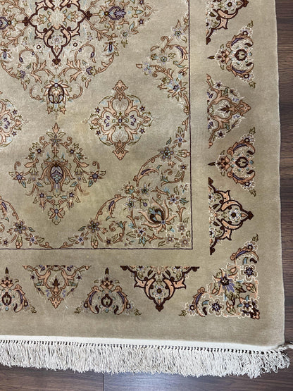 Very Fine Persian Isfahan Rug 3x5 ft with Signature, Kork Wool on Silk Foundation, Gray-Taupe Vintage Hand Knotted Oriental Carpet, 60 Raj 460 KPSI - Nuvé