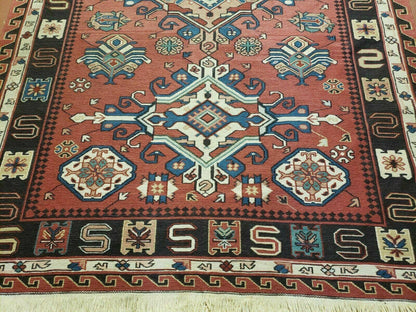 4' X 6' Vintage Russian Kilim Handmade Caucasian Soumak Flat Weave Wool Rug - Nuvé