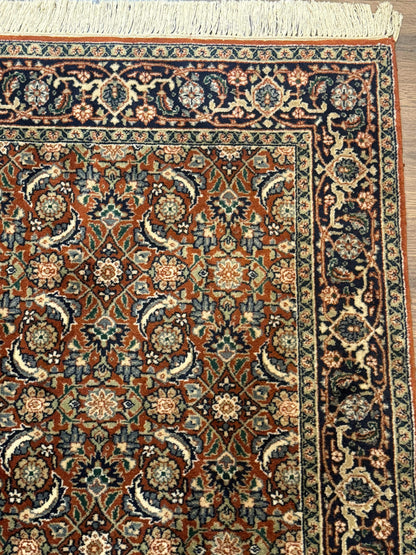 Indo Persian Bijar Rug 3x5, Red and Navy Blue, Allover Pattern, Fine Hand Knotted Wool Carpet