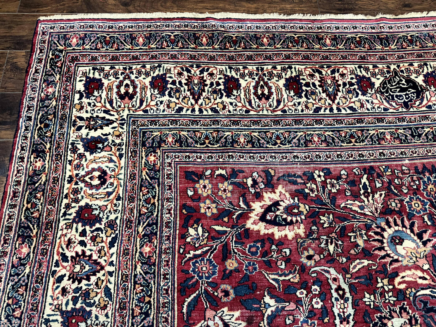 Antique Persian Mashad Rug 10x12, Red and Ivory, Signed by Master Weaver - Nuvé