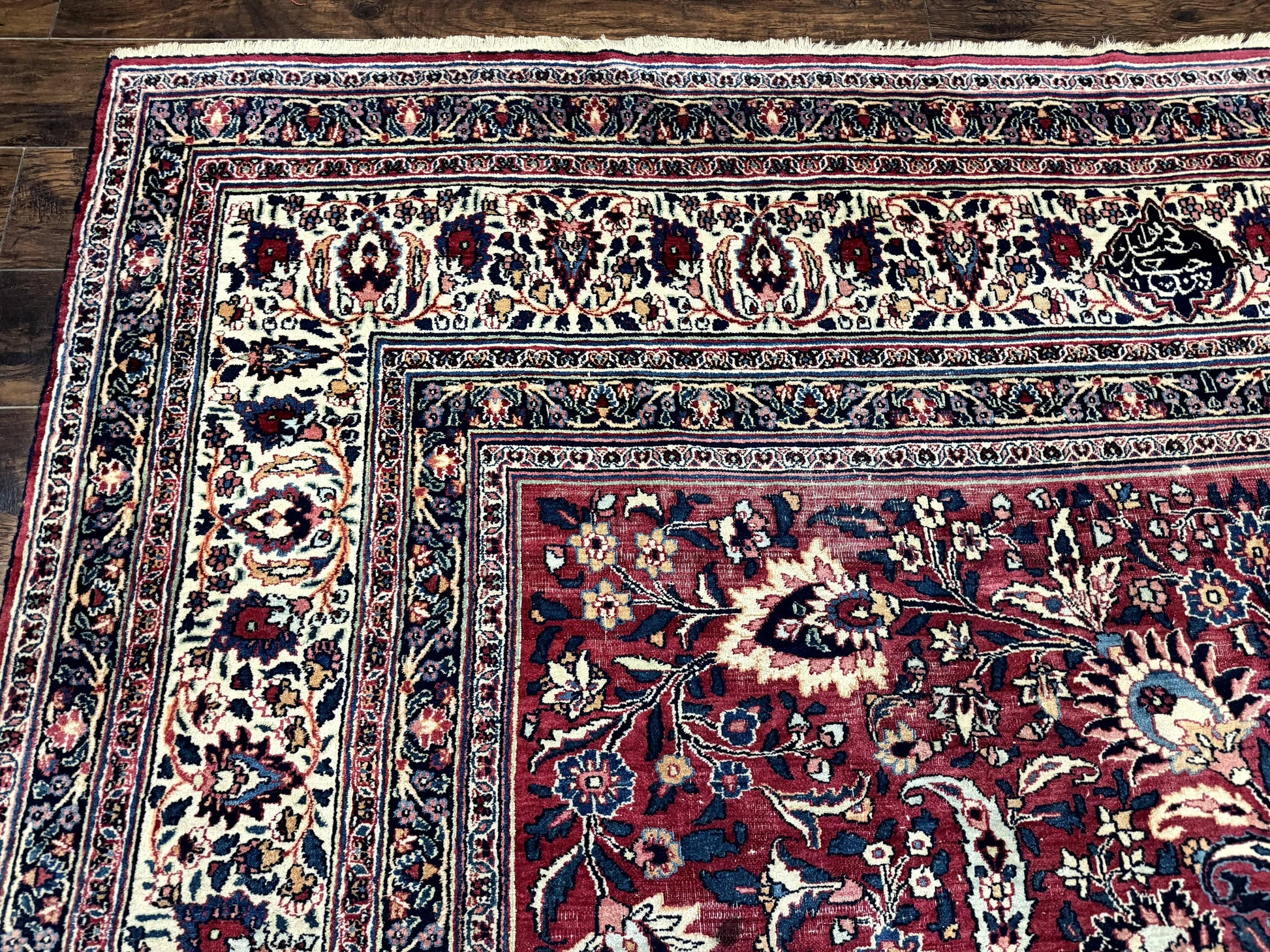 Antique Persian Mashad Rug 10x12, Red and Ivory, Signed by Master Weaver - Nuvé