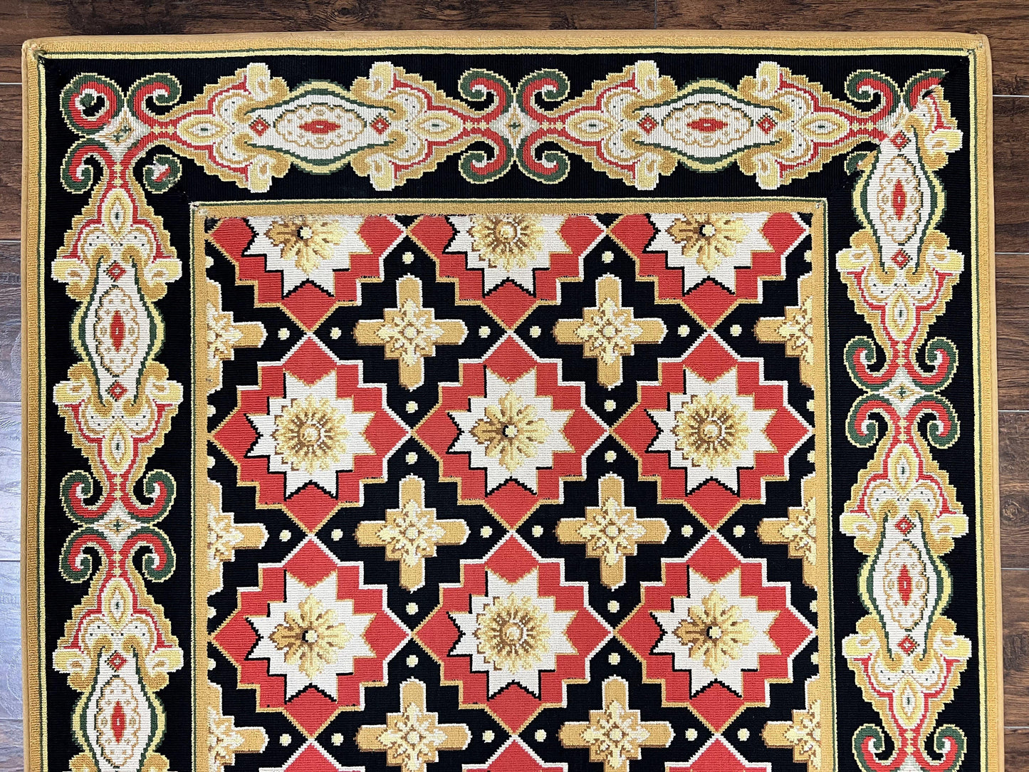Runner Rug 4x19, Panel Design Rug, Custom Made Stark Runner Carpet, Wool, Vintage 4 x 19 Hallway Rug, European Design, Red Black Ivory Tan - Nuvé