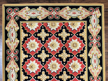 Runner Rug 4x19, Panel Design Rug, Custom Made Stark Runner Carpet, Wool, Vintage 4 x 19 Hallway Rug, European Design, Red Black Ivory Tan - Nuvé