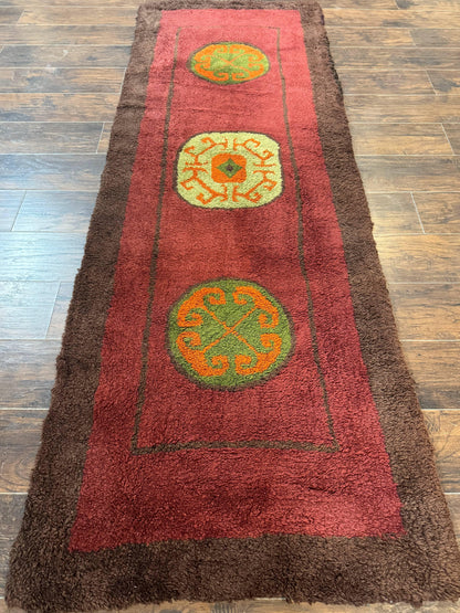German Hooked Runner Rug 3x8, Vintage, Red, Wool - Nuvé