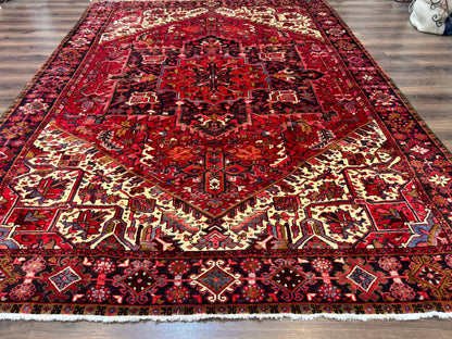 Persian Heriz Rug 8x11, Geometric Design, Red & Cream - Nuvé