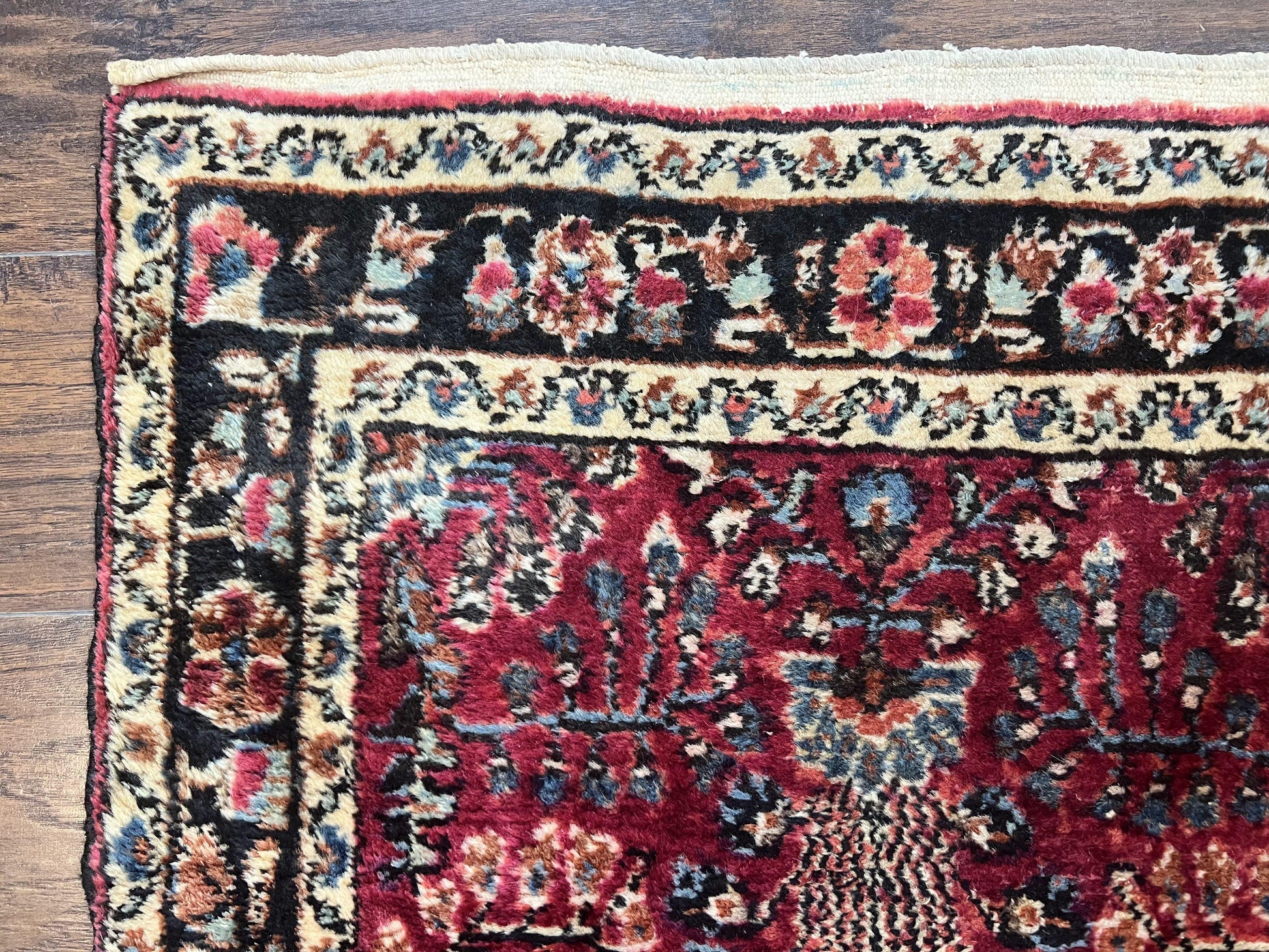 Antique Persian Runner Rug 2.9 x 17, Rare Sarouk Runner, Handmade Wool Rug for Hallway, Red, Floral - Nuvé