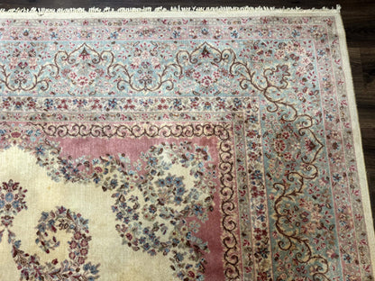 10x14 Karastan Kirman Rug #784 Pastel Ivory Kirman Medallion, Wool Antique Original 700 Series - Nuvé