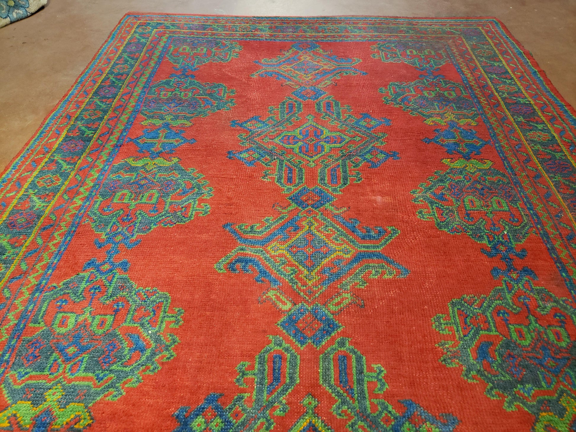 7x11 Turkish Oushak Rug, Vintage Red & Blue Oriental Carpet, Hand Knotted Wool Area Rug 7 x 11, Turkish Sparta Rug, Antique Turkish Rug Nice - Nuvé