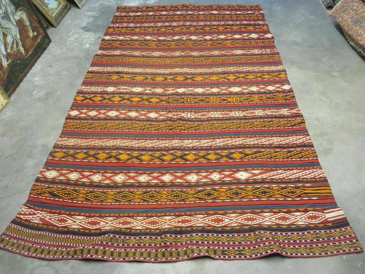 6' X 10' Antique 1930 Turkish Jajim Kilim Handmade Flat Weave Wool Rug Veg Dye