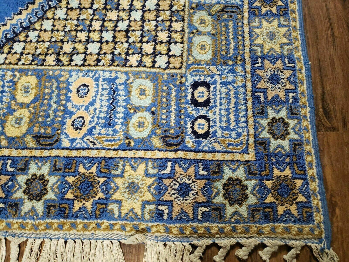 7' X 10' 5" Handmade Moroccan Urban Rabat Wool Carpet Blue Area Rug