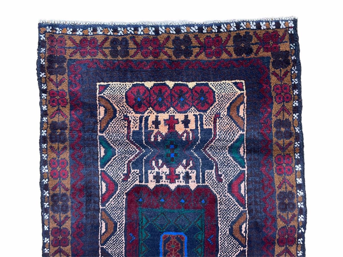 Handmade tribal wool rug in red and beige with intricate patterns, 3x5 size from Jewel Rugs Afghan Balouchi collection.