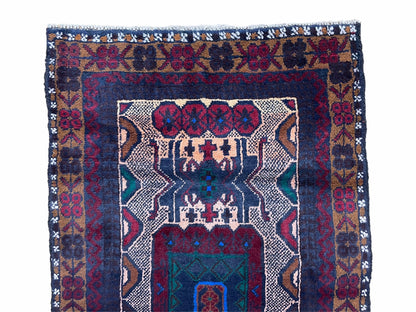 Handmade tribal wool rug in red and beige with intricate patterns, 3x5 size from Jewel Rugs Afghan Balouchi collection.
