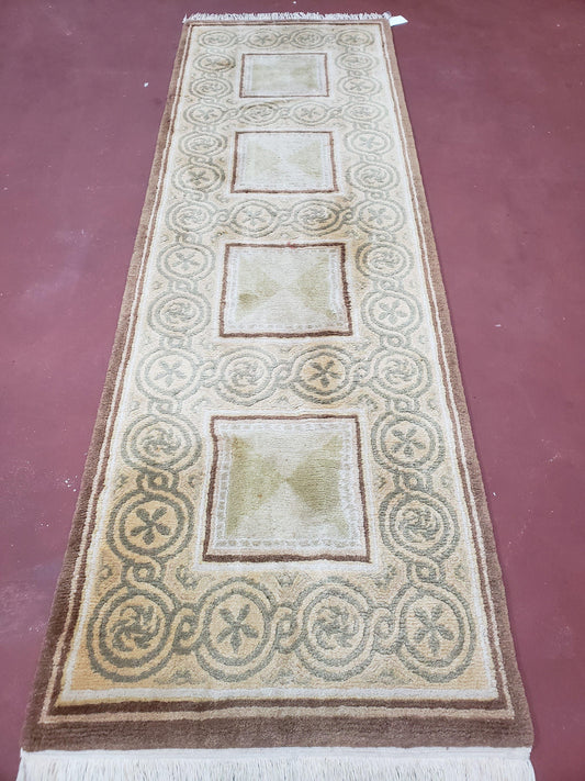 Vintage Tibetan Runner Rug 2.6 x 7.9 ft, Wool Hand-Knotted Nepali Carpet, Cream & Brown Tibetan Hallway Rug, Corridor Rug 2.5x7 - 3x8, Soft - Nuvé