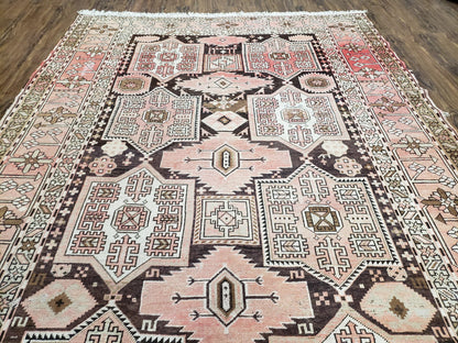 Antique Caucasian Rug 5' 5" x 10' 9", Shirvan Carpet, Wide Oriental Corridor Runner, Quality Handmade Hand-Knotted Wool Rug, Pale Pink Black