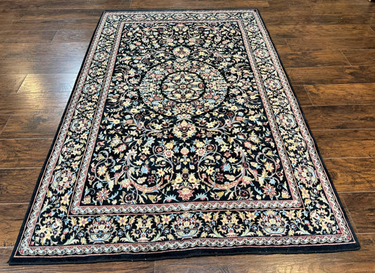 Pak Persian Rug 5x7, Floral, Colorful, Handmade Vintage Wool Rug, Finely Hand Knotted 225 KPSI, Black - Nuvé