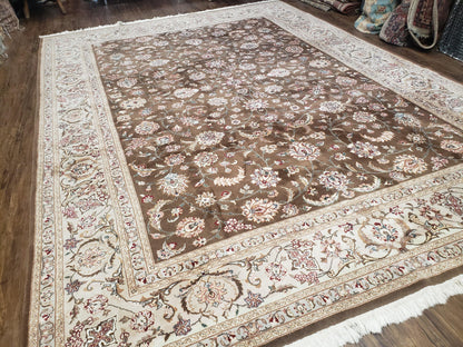 Vintage Pak-Persian Area Rug 9x12, Wool Hand-Knotted Spice Brown & Ivory Traditional Fine Oriental Carpet, Pakistani Carpet, 9 x 12 Fine Rug - Nuvé