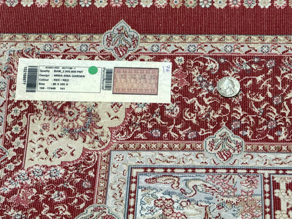 Turkish Silk Runner Rug 2.6 x 11.6, Panel Design, Dark Red Ivory, Bamboo Silk, New - Nuvé