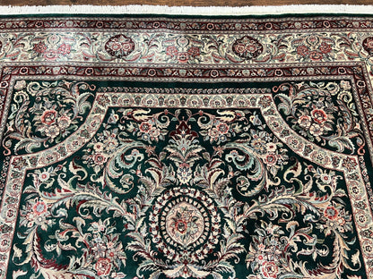 Pak Persian Rug 9x12, Dark Green and Cream, Floral Medallion, Elegant Handmade Wool Carpet 9 x 12 - Nuvé