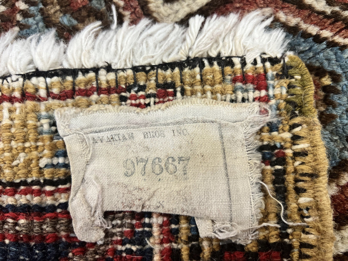 Antique Persian Heriz Rug 6x8, Geometric Medallion, 1920s Oriental Carpet, Handmade Wool Rug