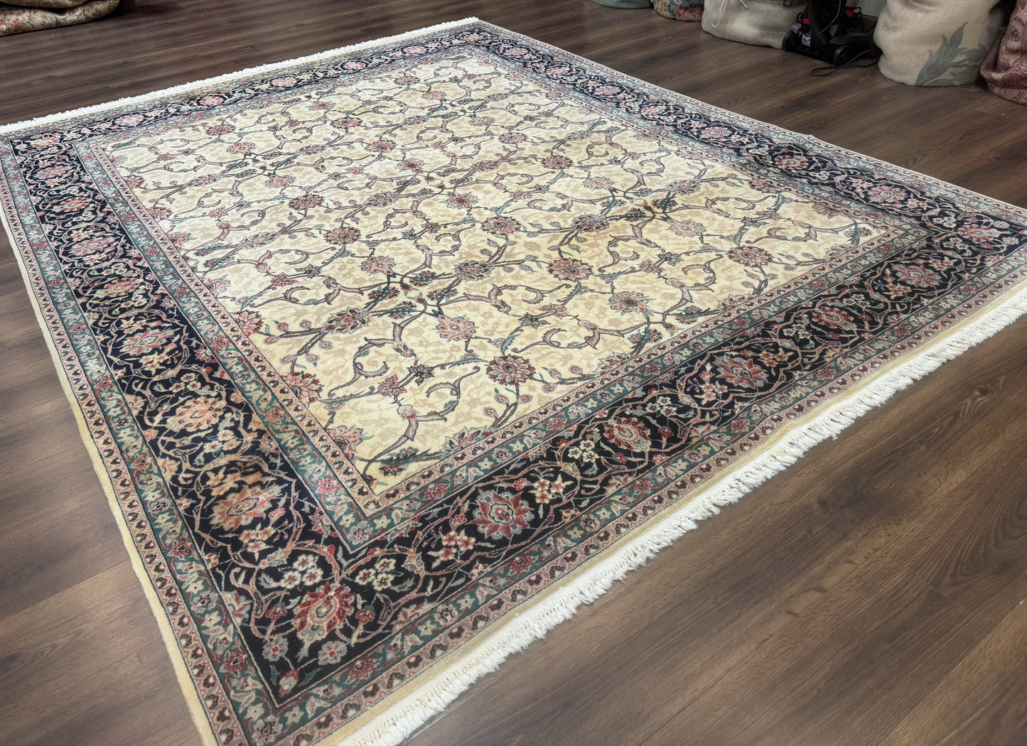 Sino Persian Rug 8x10, Allover Pattern, Beige and Midnight Blue, Wool Oriental Carpet - Nuvé
