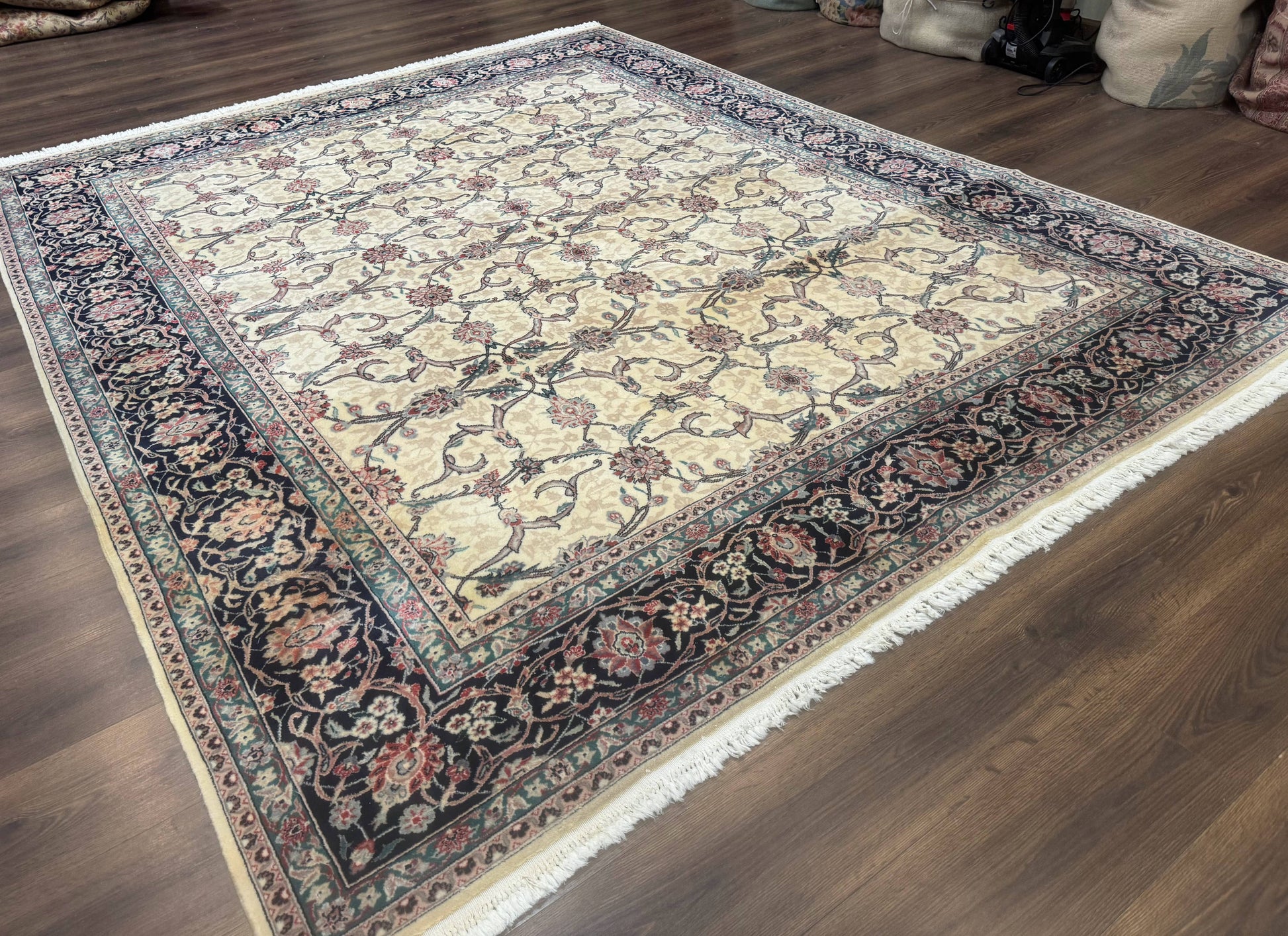 Sino Persian Rug 8x10, Allover Pattern, Beige and Midnight Blue, Wool Oriental Carpet - Nuvé