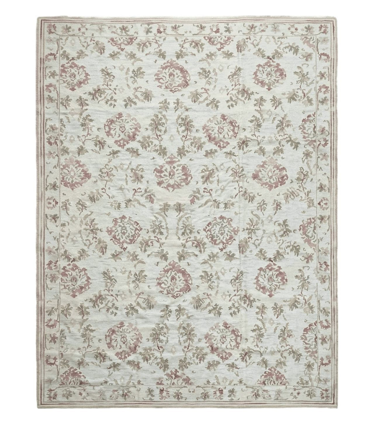 9x12 Flatweave Aubusson Needlepoint Rug, New, Beige, Tan, Green, Handmade, Hand-Knotted Area Rug, French European Carpet, Flowers