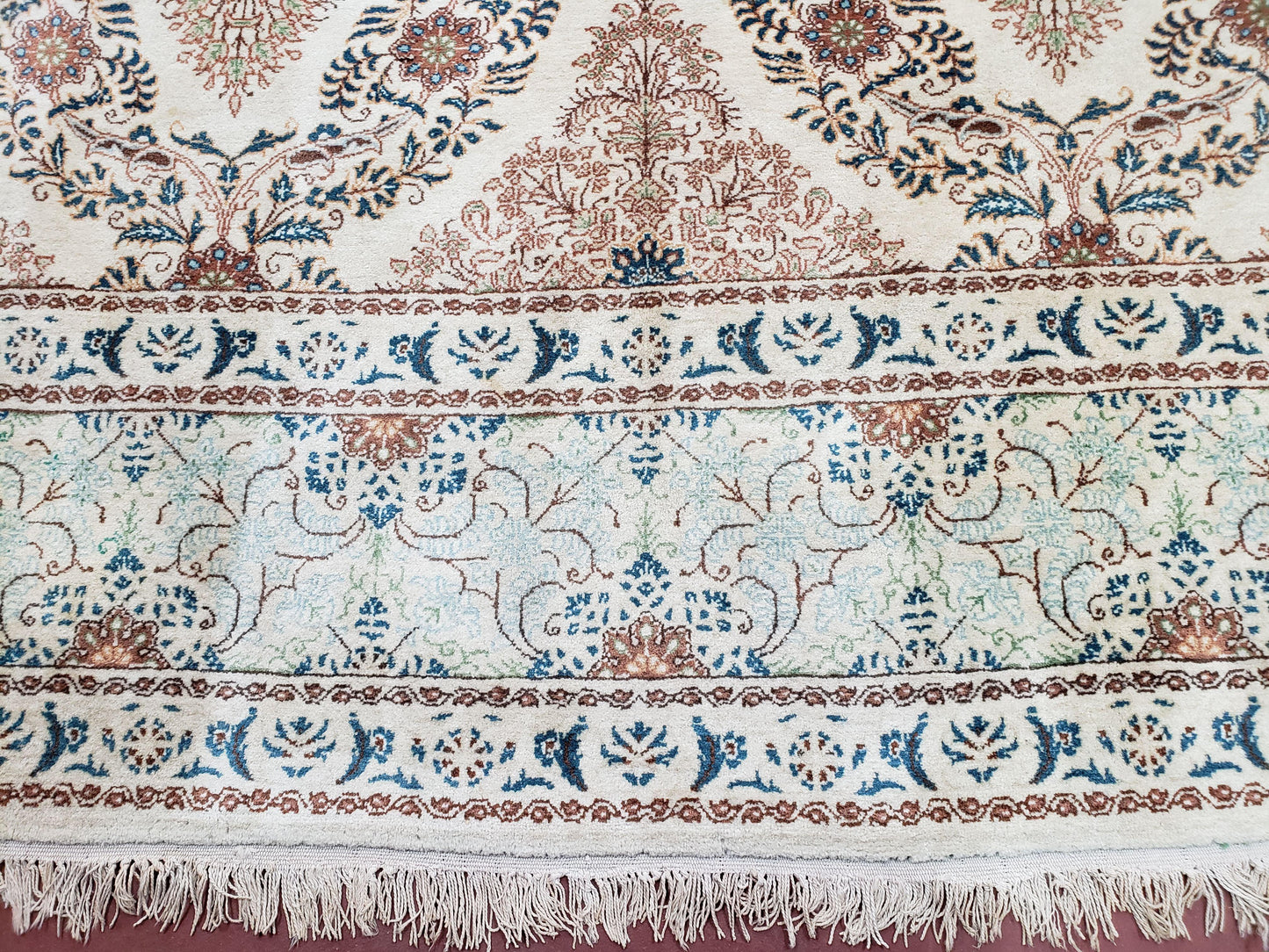 Fine Antique Persian Light Colored Kashan Carpet, 7x12, Top Quality, Rare, Ivory & Blues, Hand-Knotted, Wool - Nuvé