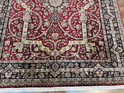 Indo Persian Rug 8x10, Red Vintage Wool Traditional Carpet, Floral, Handmade - Nuvé