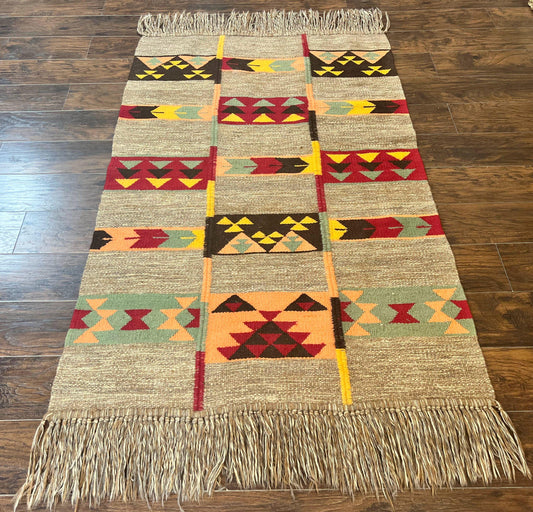 South American Flatweave Rug, Gray, Handmade Vintage Wool Bohemian Blanket - Nuvé