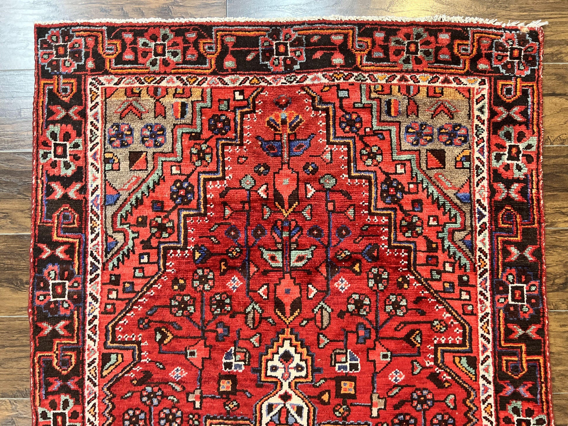 Antique Persian Tribal Rug 4x7, Red, Geometric Medallion, Handmade, Wool, Persian Zanjan Rug - Nuvé
