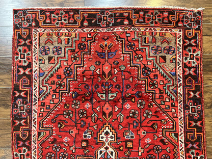 Antique Persian Tribal Rug 4x7, Red, Geometric Medallion, Handmade, Wool, Persian Zanjan Rug - Nuvé