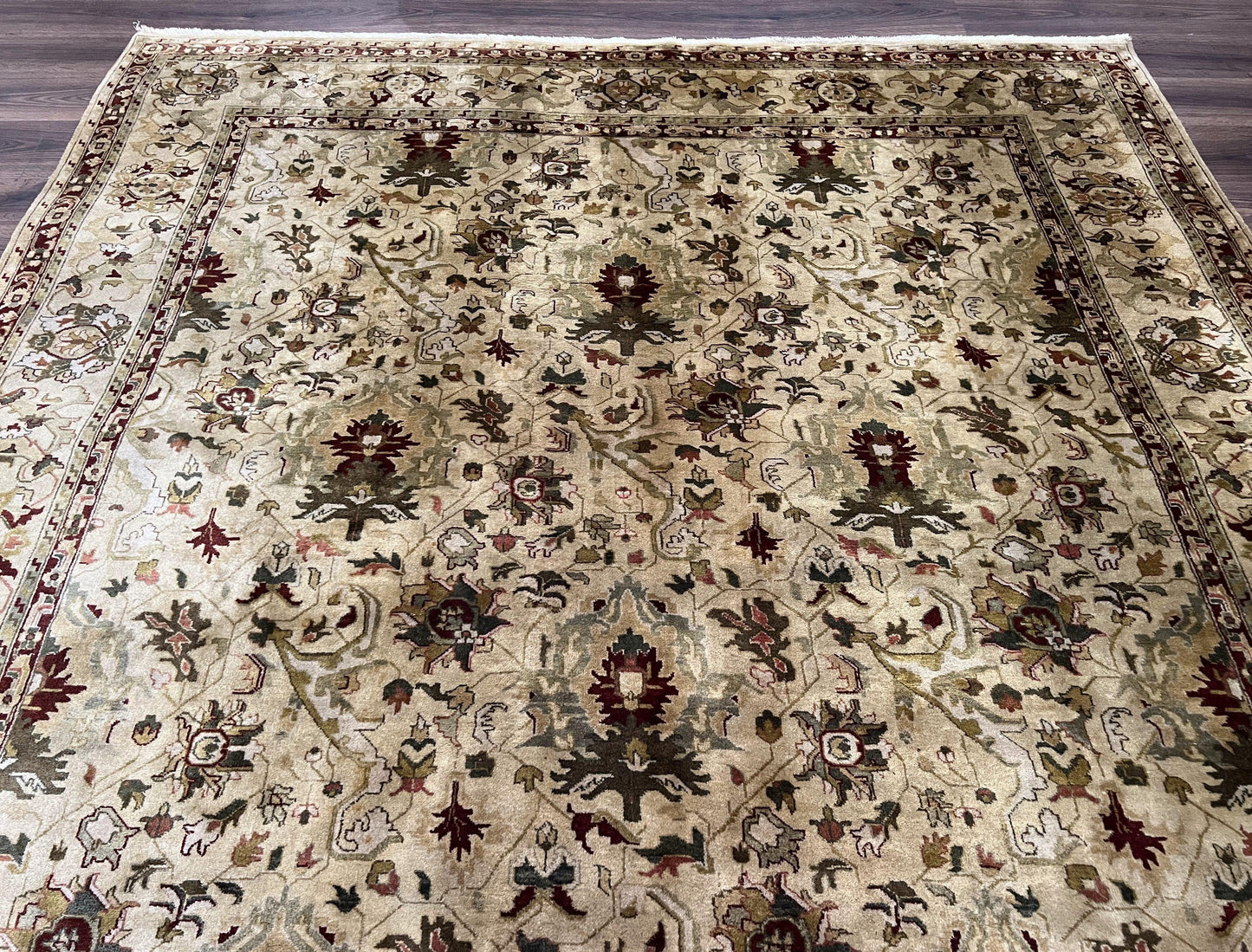 Indian Mahal Rug 8x10, Allover Floral Mahal Oriental Carpet 8 x 10, Handmade Hand Knotted Wool Rug, Indo Persian Area Rug, Tea-Washed Tan - Nuvé