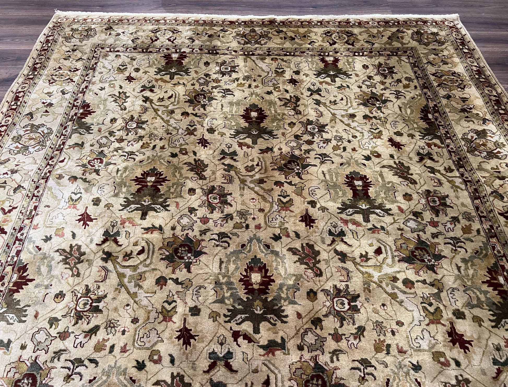 Indian Mahal Rug 8x10, Allover Floral Mahal Oriental Carpet 8 x 10, Handmade Hand Knotted Wool Rug, Indo Persian Area Rug, Tea-Washed Tan - Nuvé