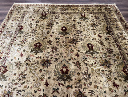 Indian Mahal Rug 8x10, Allover Floral Mahal Oriental Carpet 8 x 10, Handmade Hand Knotted Wool Rug, Indo Persian Area Rug, Tea-Washed Tan - Nuvé