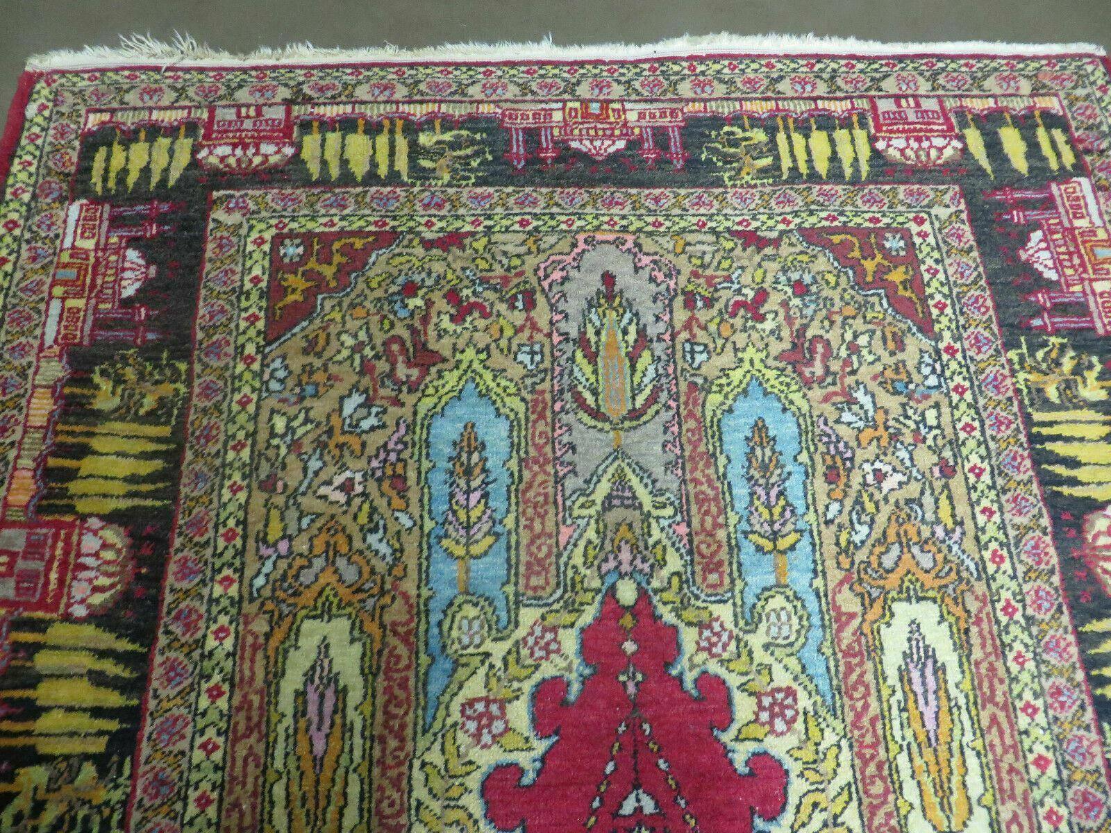 4' X 6' Antique 1920s Handmade Turkish Mehrab Design Wool Rug Lantern Beautiful - Nuvé