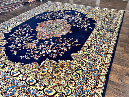 Indo Persian Rug 12x15, Mahal Sarouk Rug 12 x 15, Wool Hand Knotted Vintage Carpet, Navy Blue, Oversized Rug, Center Medallion - Nuvé