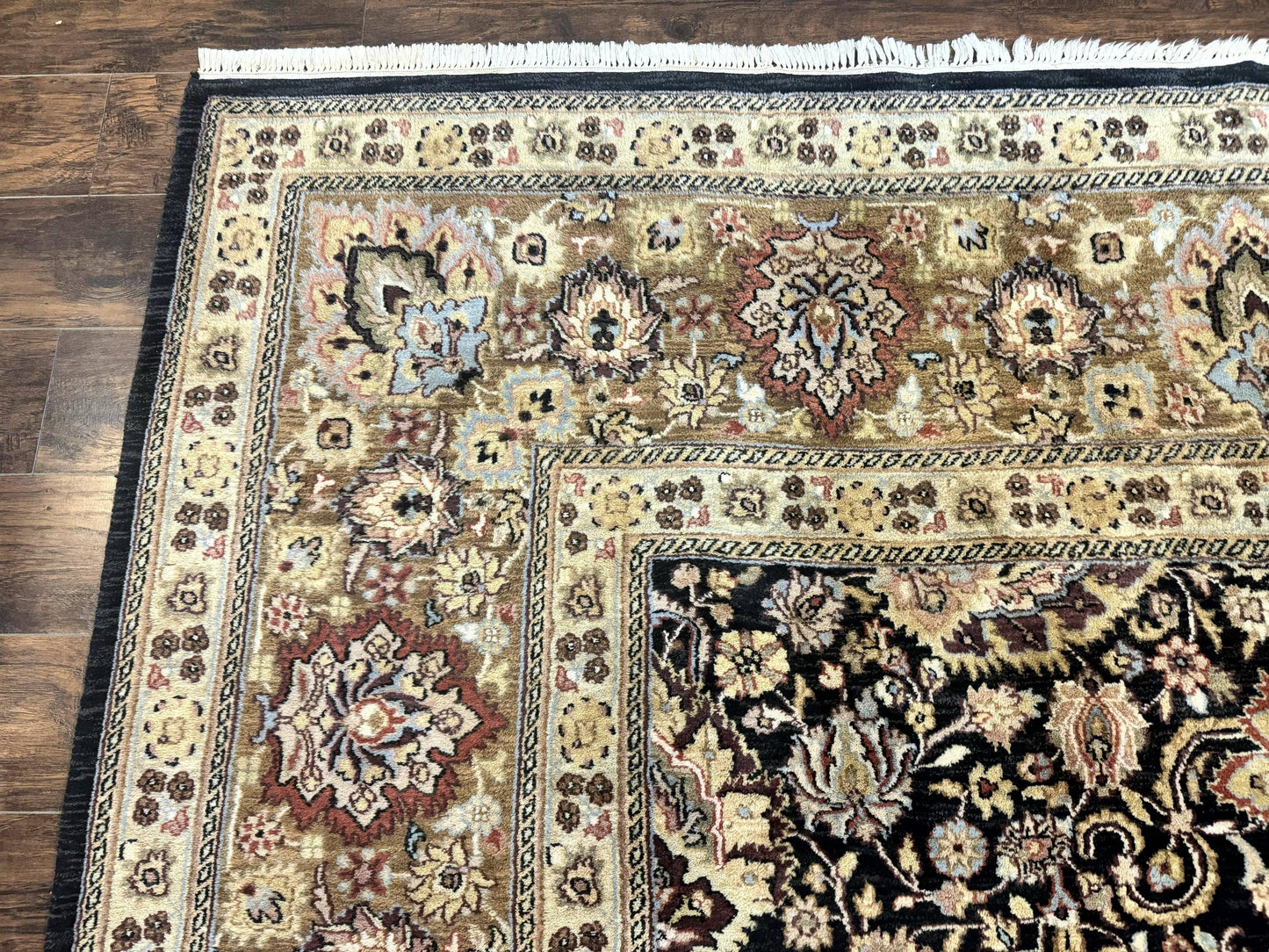 Indo Persian Rug 9x12, Floral Allover, Midnight Blue, Handmade Vintage Wool Oriental Carpet - Nuvé