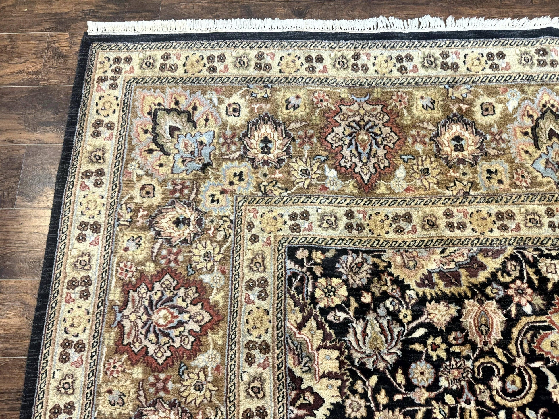 Indo Persian Rug 9x12, Floral Allover, Midnight Blue, Handmade Vintage Wool Oriental Carpet - Nuvé