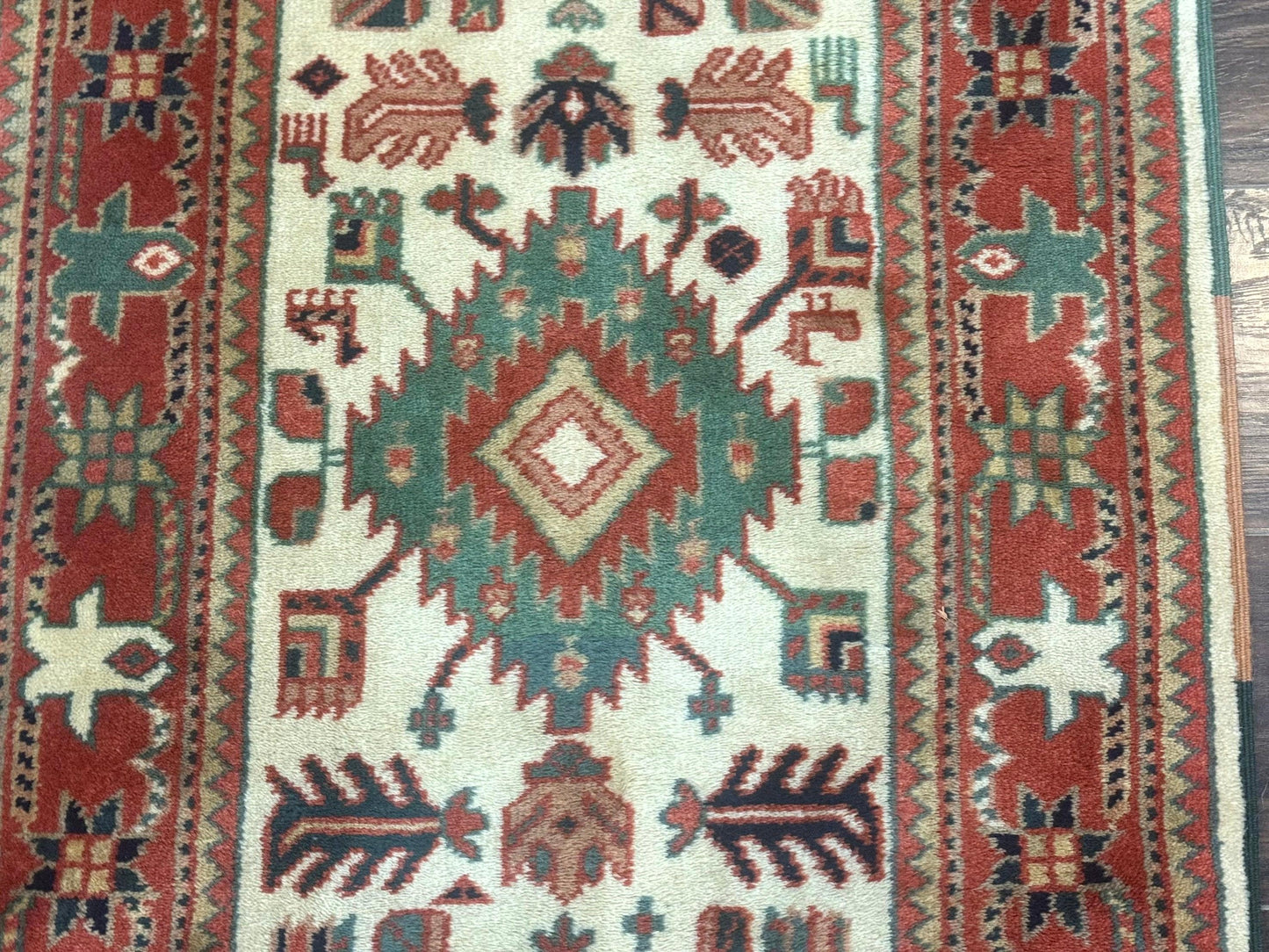 Turkish Runner Rug 2.4 x 8, Kazak Geometric Heriz Pattern, Beige Red - Nuvé