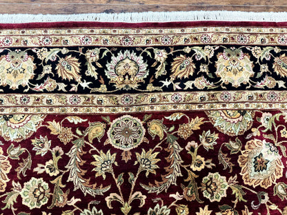Indian Agra Rug 10x14, Traditional Oriental Carpet, Room Sized Wool Area Rug, Floral, Maroon - Nuvé