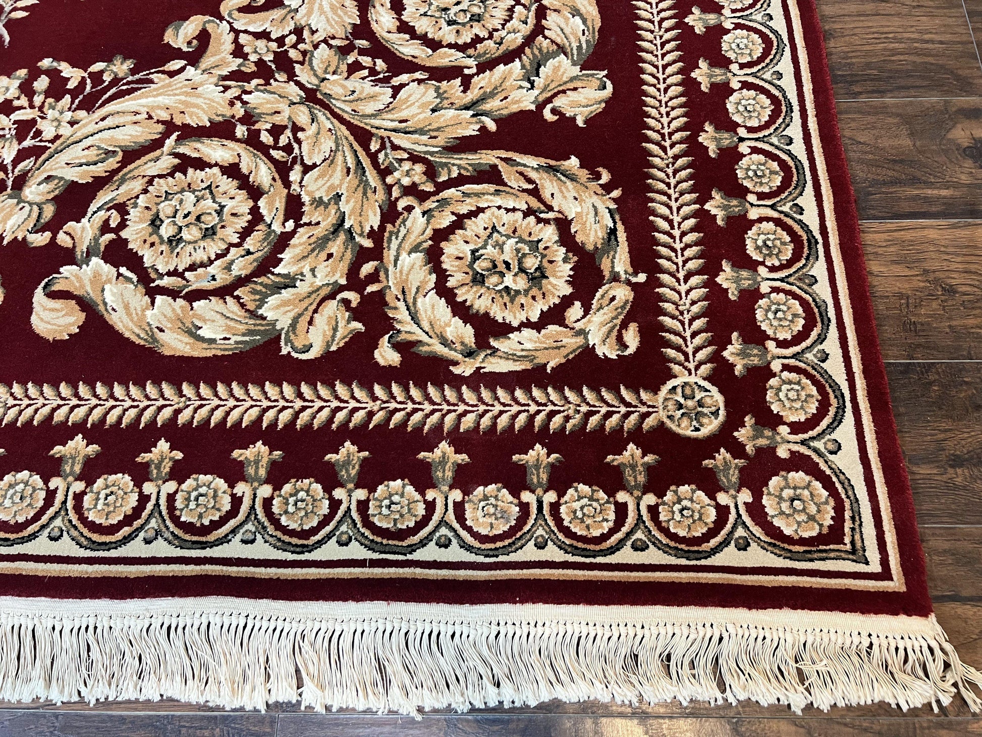Aubusson Rug 9x12, Wool Handmade Carpet, Elegant French European Design, Dark Maroon Red, 9 x 12 Room Sized Rug, Finely Hand Knotted - Nuvé