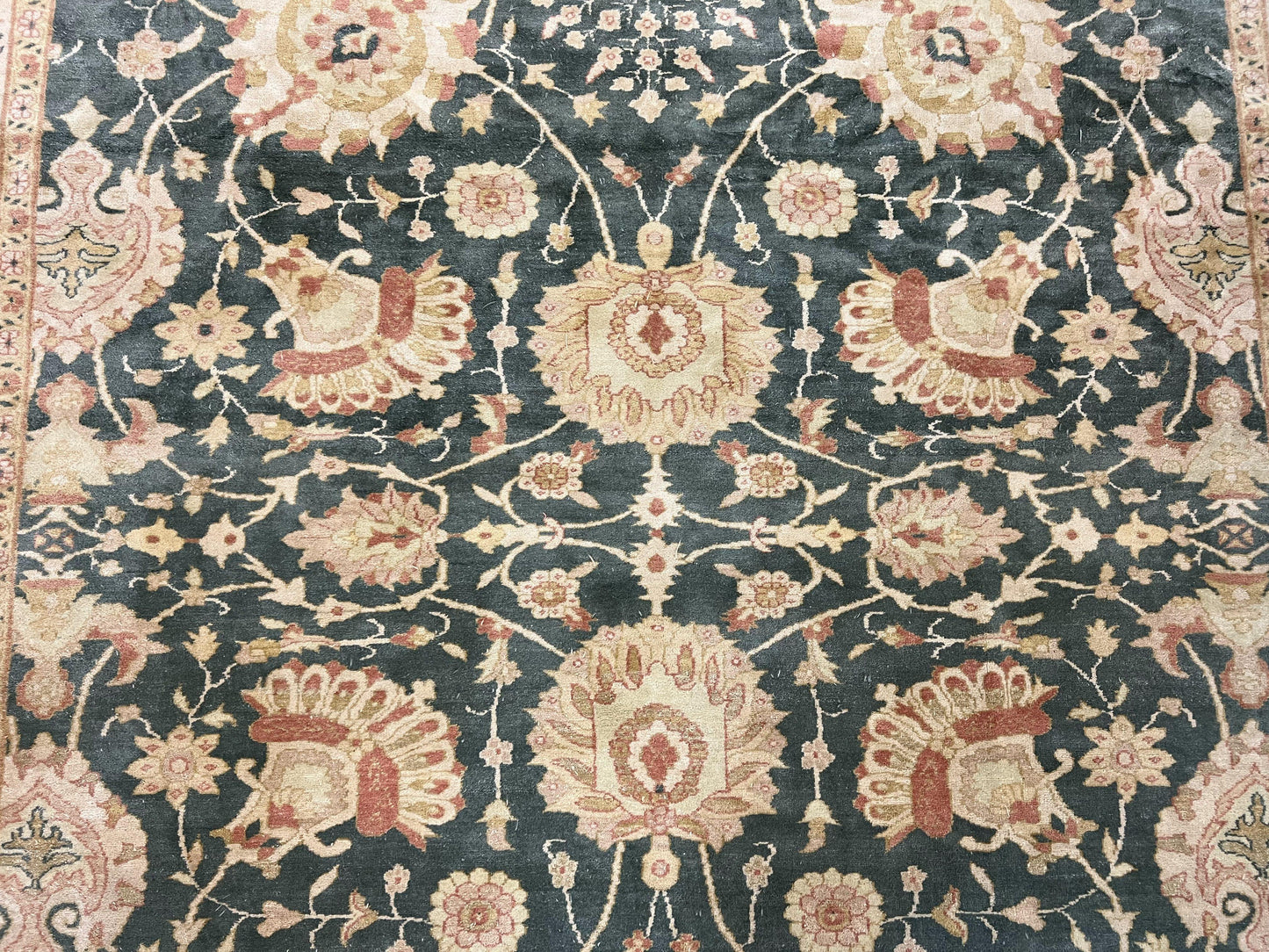 Egyptian Mahal Rug 10x14, Large Vintage Floral Hand Knotted Wool Carpet 10 x 14, Dark Green and Beige Traditional Handmade Persian Area Rug - Nuvé