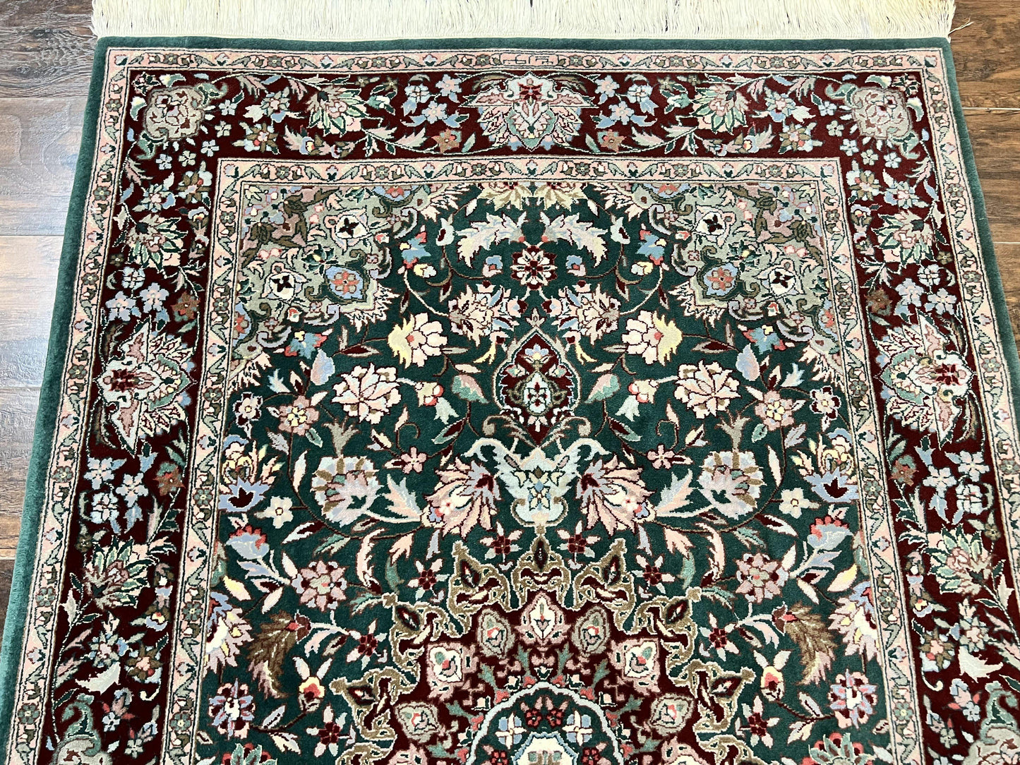 Pak Persian Rug 4x6, Wool Hand Knotted Vintage Carpet, Dark Green, Floral Medallion, Fine Oriental Rug - Nuvé