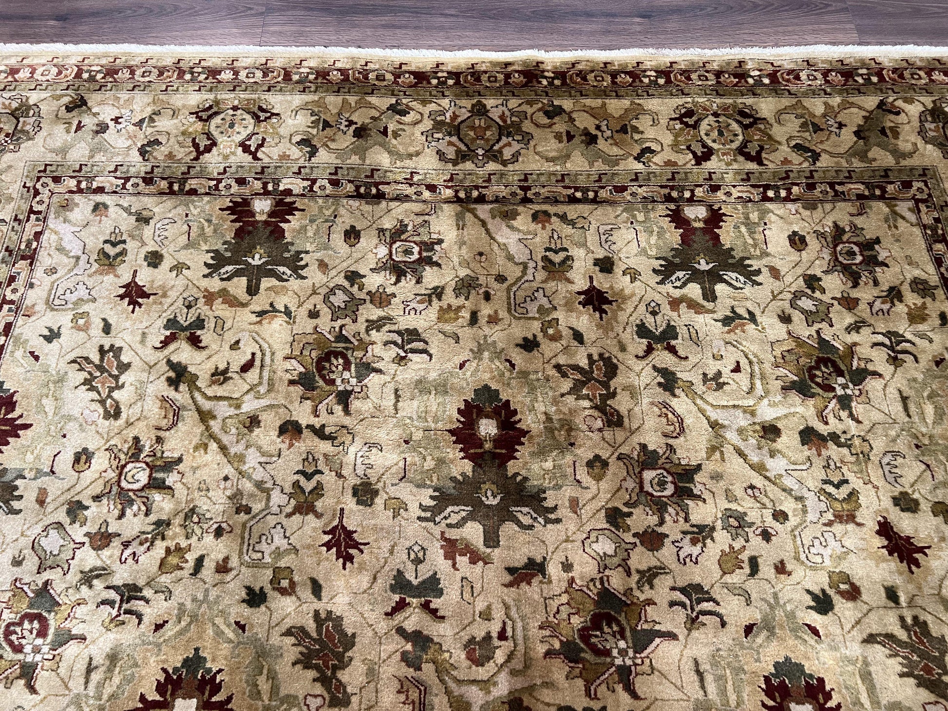 Indian Mahal Rug 8x10, Allover Floral Mahal Oriental Carpet 8 x 10, Handmade Hand Knotted Wool Rug, Indo Persian Area Rug, Tea-Washed Tan - Nuvé