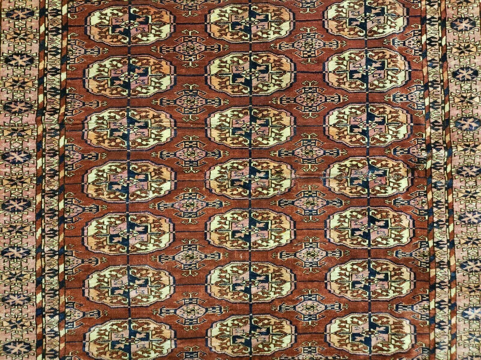 4' X 4' Antique Handmade Turkoman Bokhara Balouch Woven Wool Rug Brick Red Nice - Nuvé
